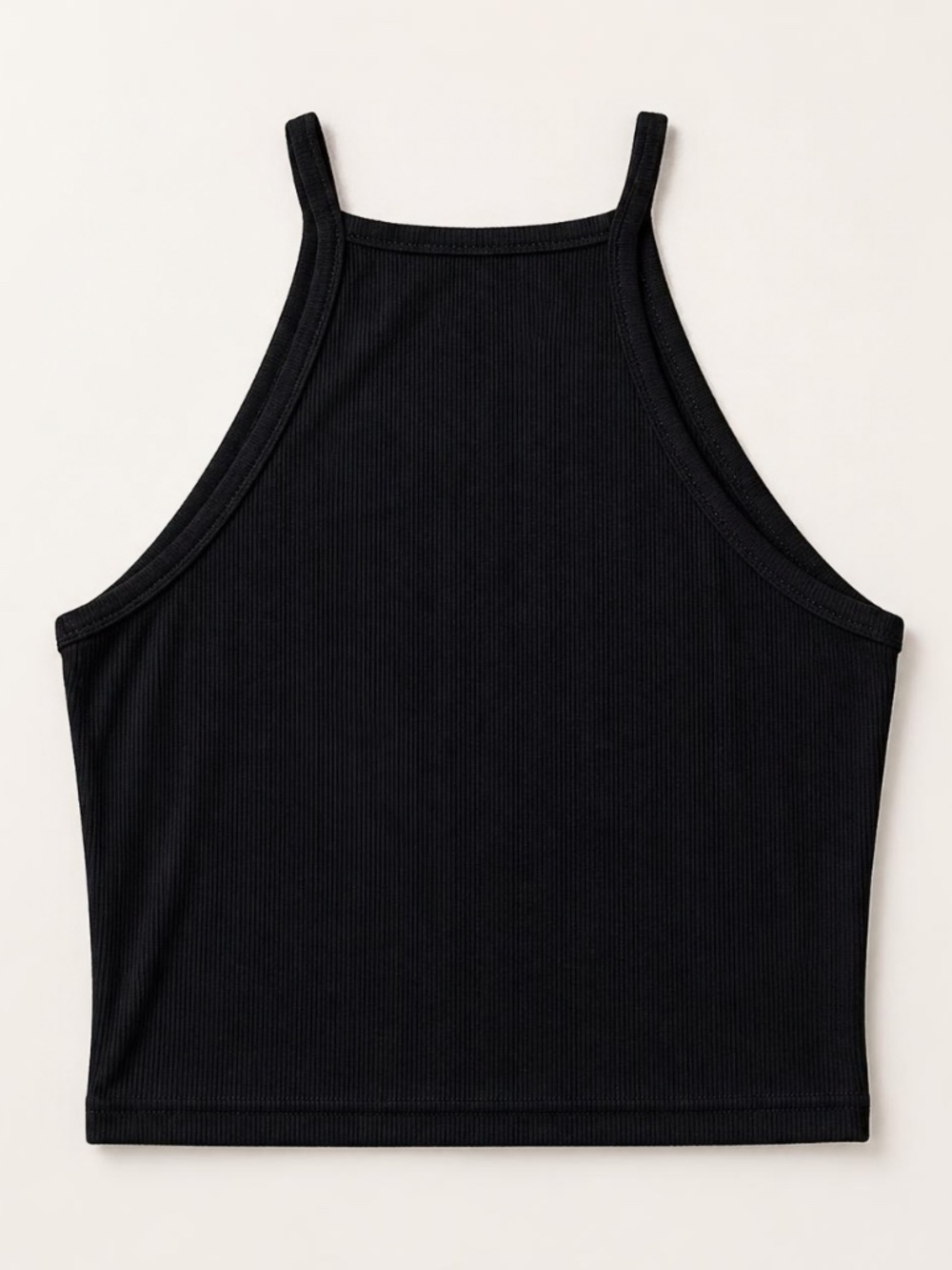 Ambiance Apparel Black Ribbed Halter Neck Crop Top Back